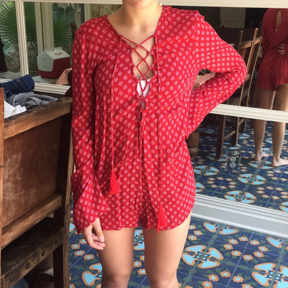 Long-Sleeved Red Romper